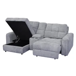 Causeuse modulaire électrique avec siège coulissant à droite, chaise longue à gauche avec rangement et console - 3 mcx